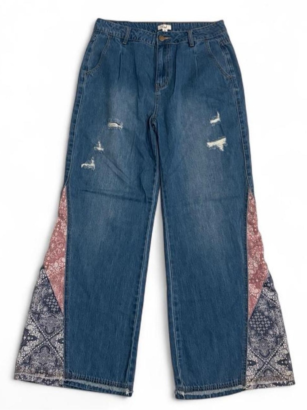 Wide leg flare bandana panel jeans by Easel